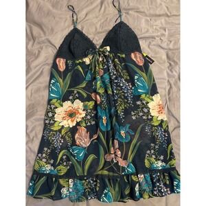 NEW Ambrielle Dark Green Floral Print Babydoll Chemise‎ Lingerie, Medium
